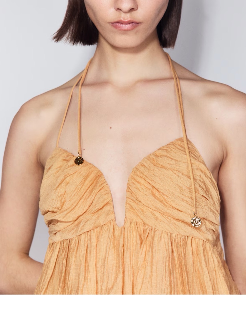 H&M NWT dusty orange Halter asymmetrical hem ruched flowy Midi Dress - Picture 4 of 9